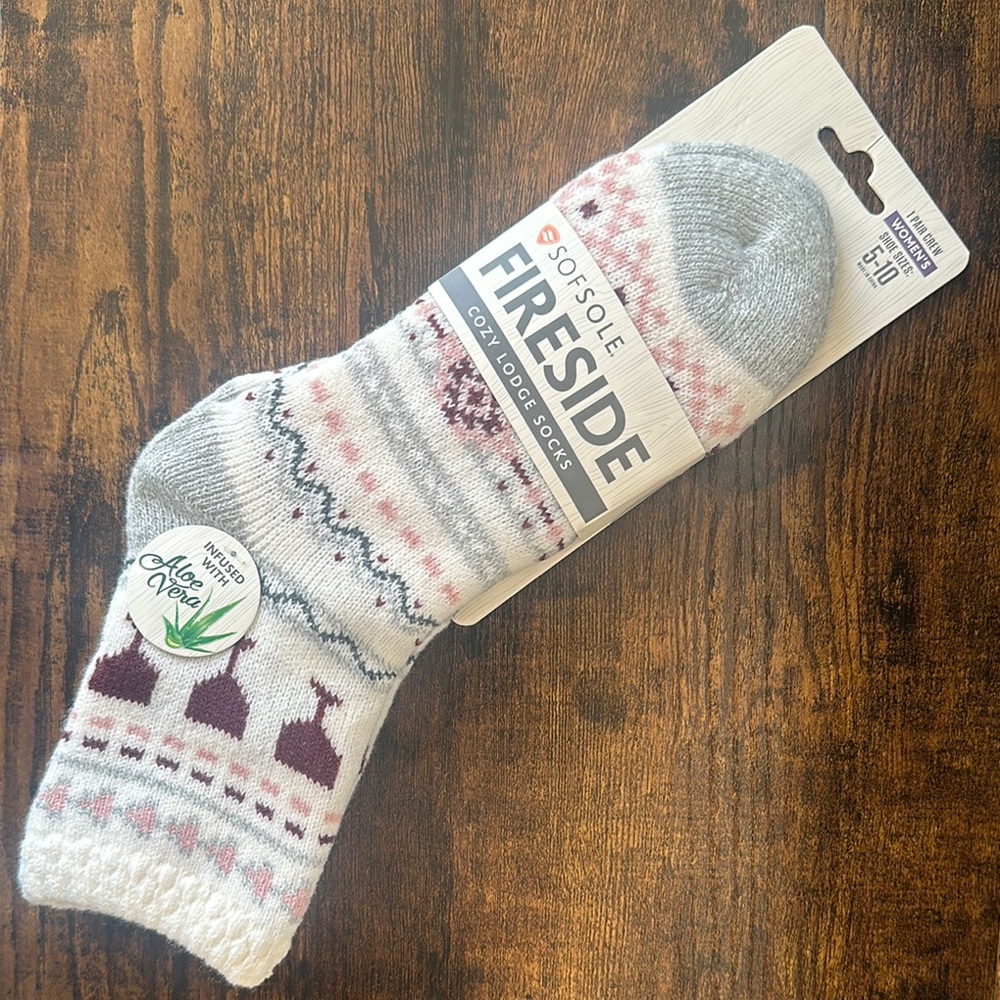 Sof Sole Fireside Cozy Lodge Socks - Gray and Pink